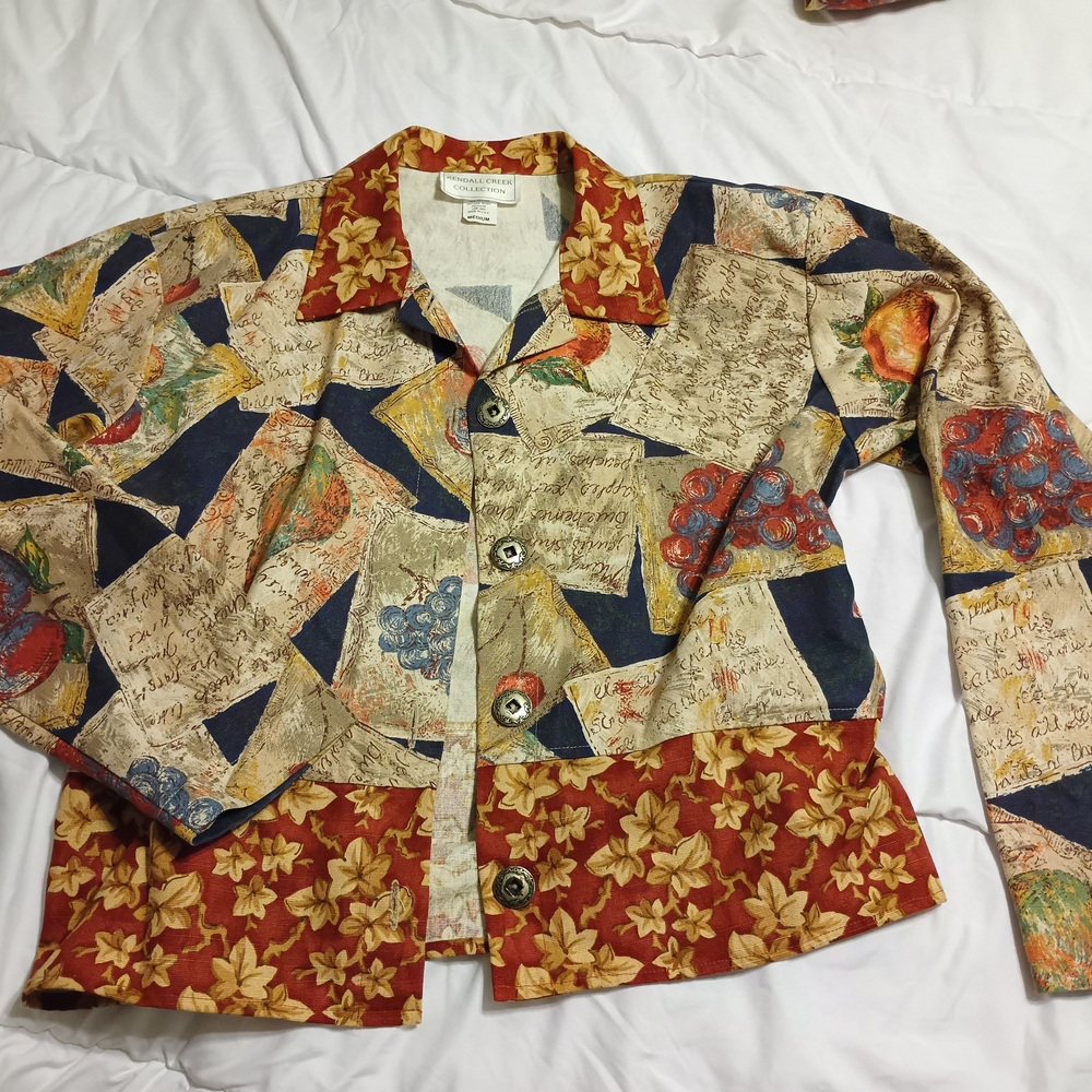 Colorful Women's Jacket with Floral and Script Design